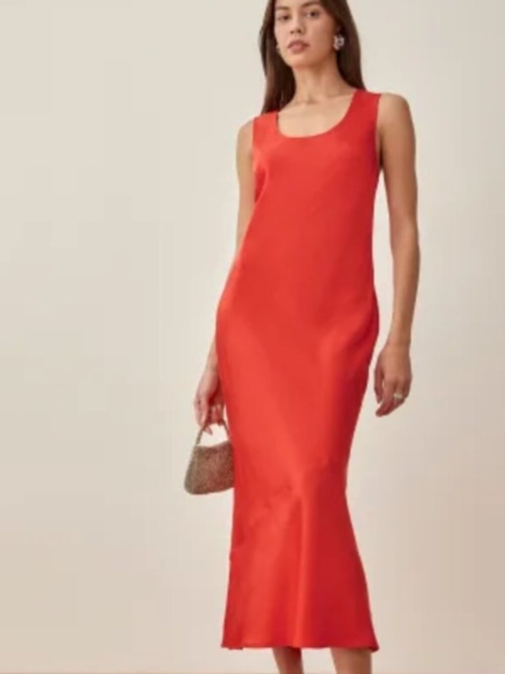 Reformation Silk Bright Red Midi Slip Dress